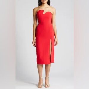 Amanda Uprichard Red Sheath Midi Dress with Slit